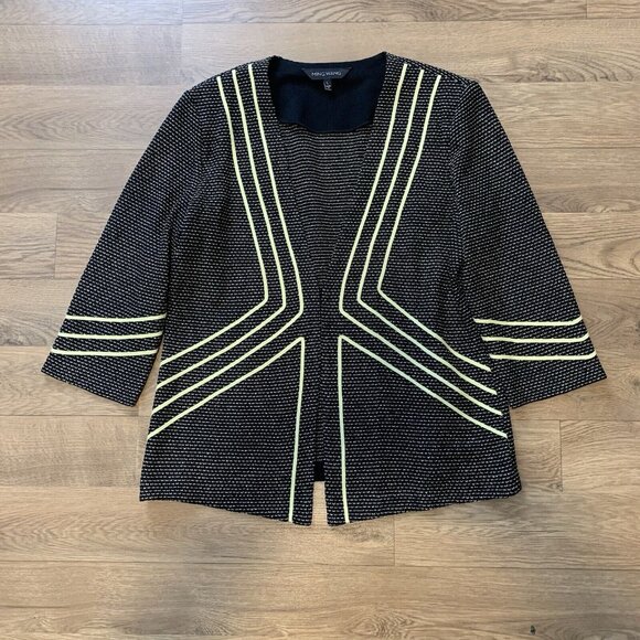 Ming Wang Black & Yellow Accents Jacket cardigan 3/4 sleeve size L E5